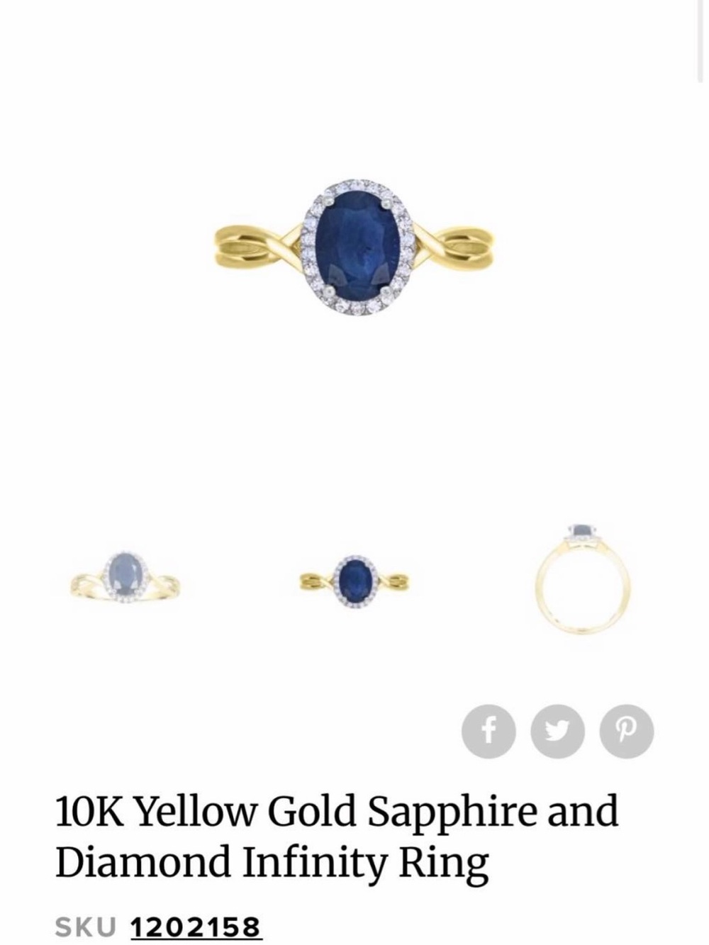 10K Yellow Gold Blue Sapphire and Diamond Infinity Ring